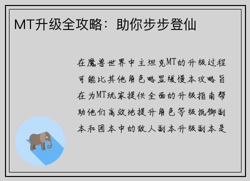 MT升级全攻略：助你步步登仙